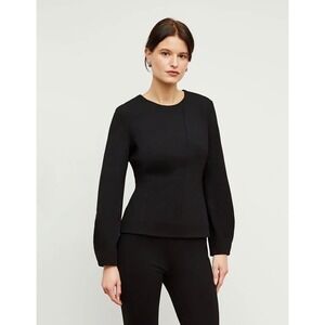 MM LaFleur Rashida Black Long Sleeve Structured Top Blouse Size M